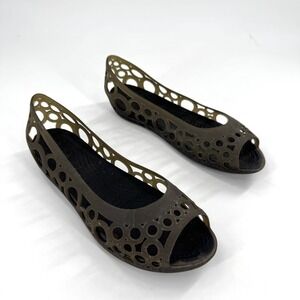 Crocs Adrina Ballet Flats Women's Size 9 Peep Toe Cutout Jelly Shoes Brown